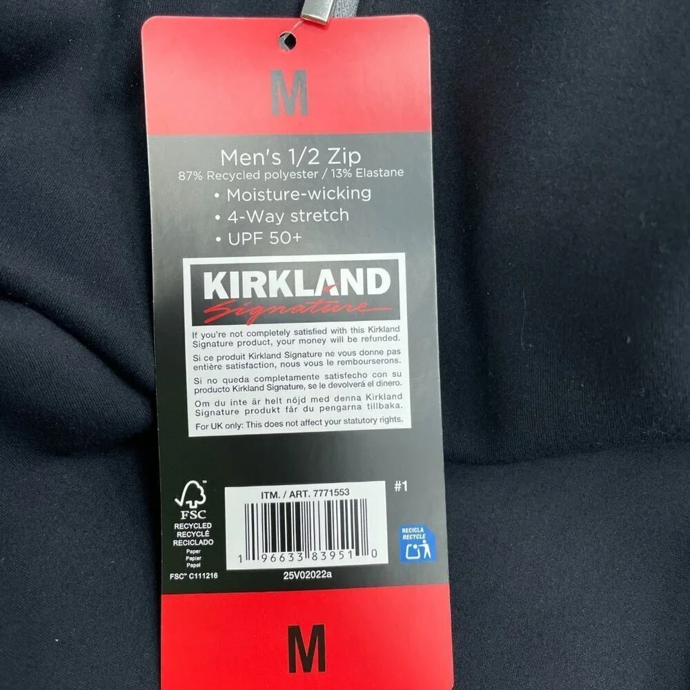 Mens Kirkland Signature Men's M Black Zip Pullover Scuba Jacket  N0317
